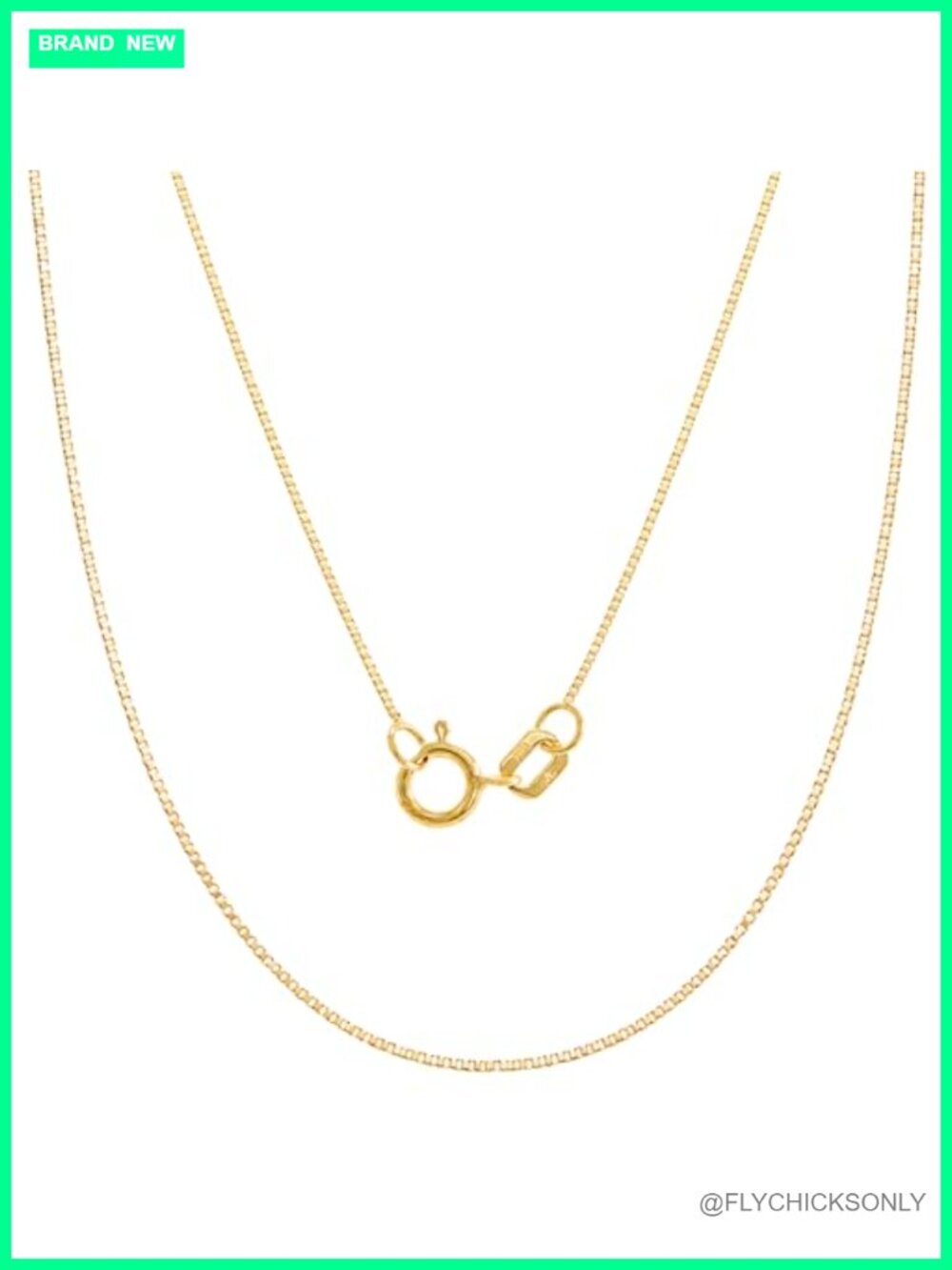 Solid 10K Yellow Gold Box Chain Necklace Spring Ring 18"